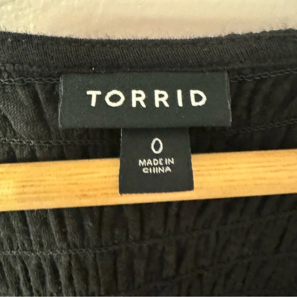 Torrid Cotton Modal Slub Smocked Short Sleeve Babydoll Top Black Women Size 0 - Picture 9 of 10